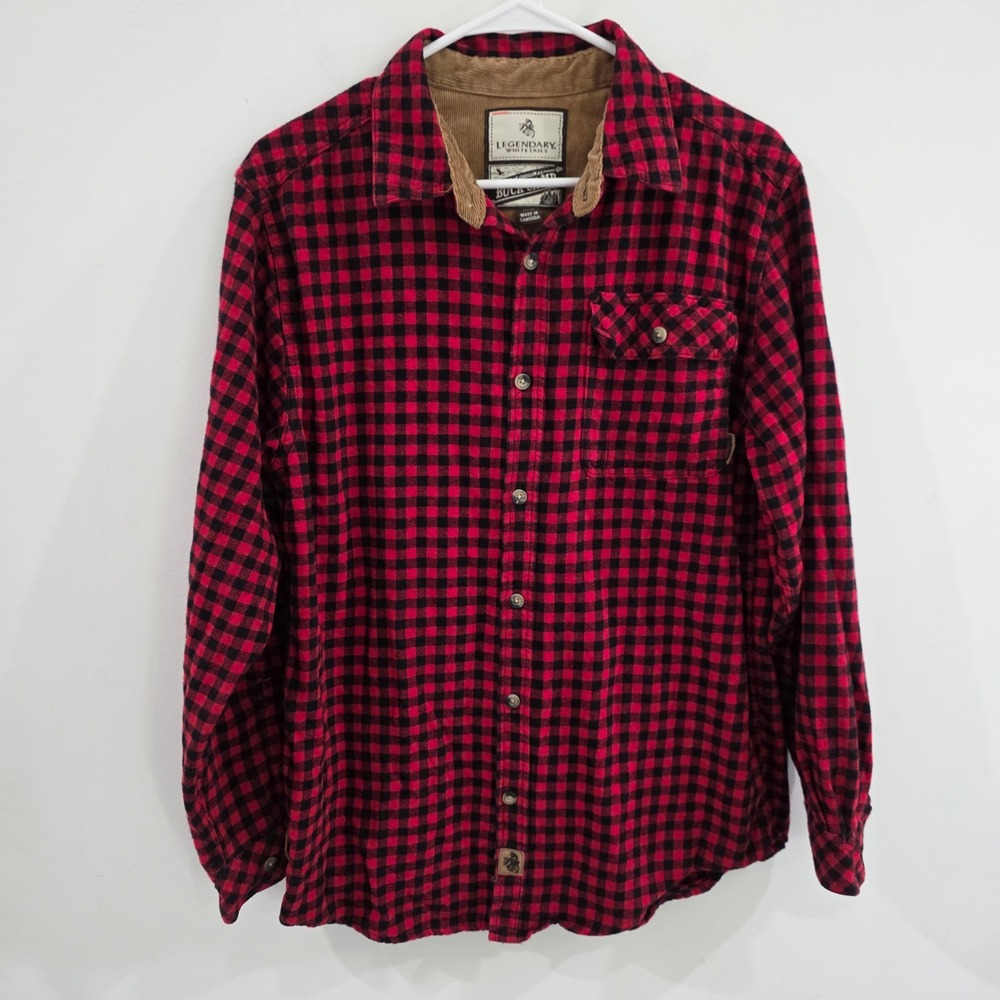 Legendary Whitetails Mens Buck Camp Flannel Shirt Size Medium Plaid Corduroy